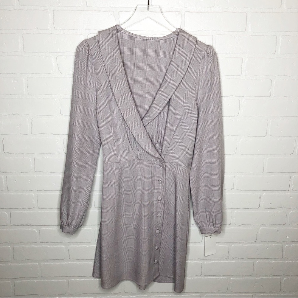 Wayf Rozy Glenplaid Button Down Wrap Dress M - Picture 3 of 8